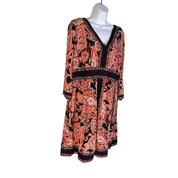 INC International Concepts Womens Red Black Print V Neck Knee Length Dress Sz 1X - Picture 3 of 6